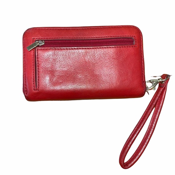 Fossil leather wallet red wristlet zip around - Picture 2 of 6